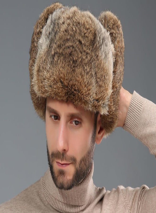 BSYLOO Earflap Trapper Hat for Winter Aviator Windproof Hat Ski Trooper Hat Cap Faux Rabbit Fur Cap for Men Women Brown - Image 3